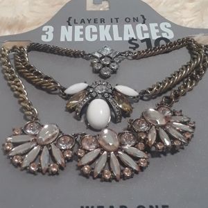 Set of 3 Layer Necklaces Natural Tones